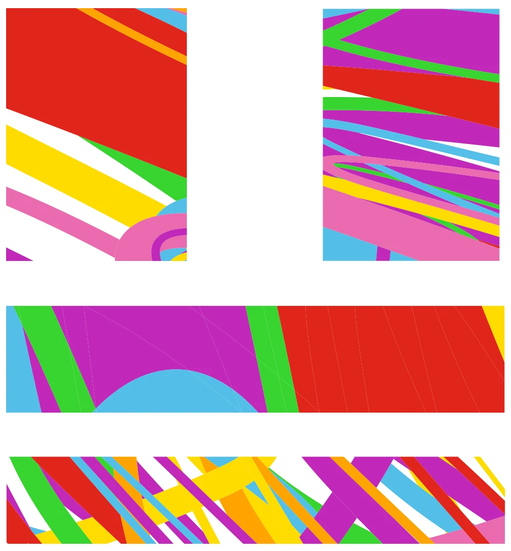 Caribbean Airlines colour-block graphics in purple, green, blue, yellow, pink and red.