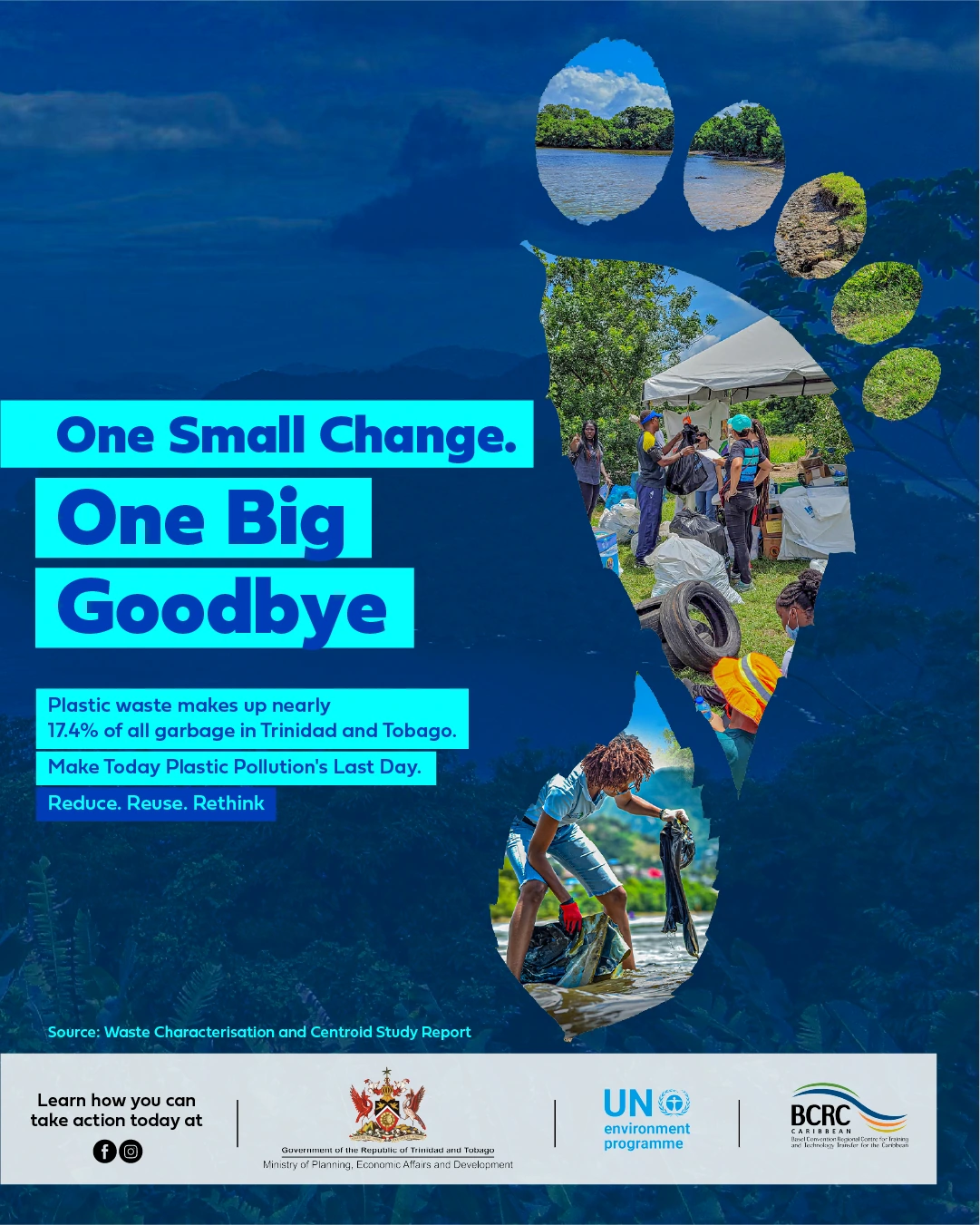 One Small Change. One Big Goodbye. Campaign artwork connecting everyday action with cleaner coastal communities.