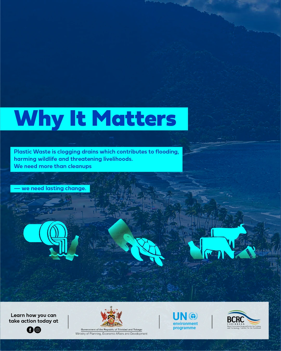 National roadmap carousel, slide 2: Why it matters. Plastic pollution affects drains, marine life and livelihoods.