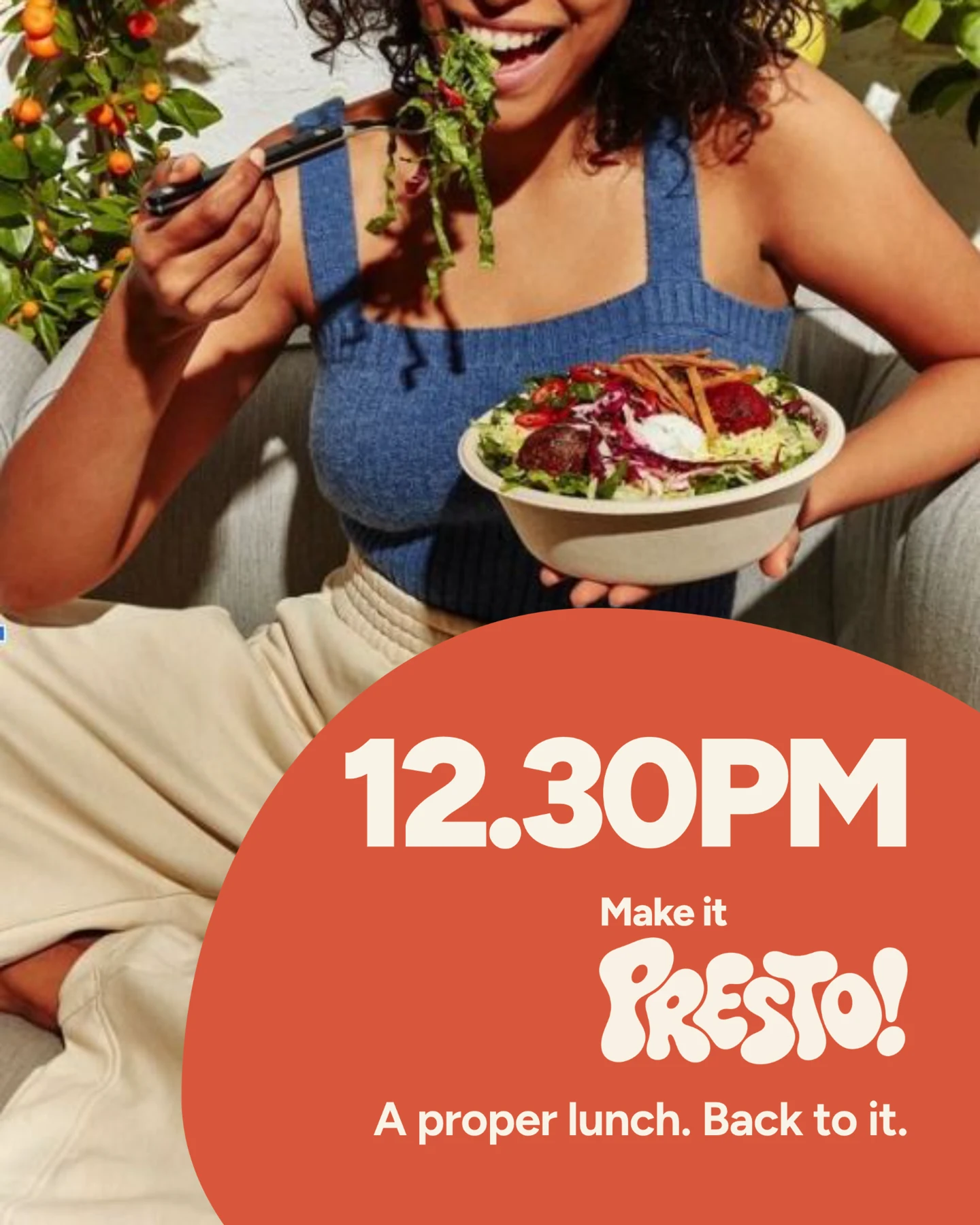 12.30PM Make it Presto campaign artwork: A proper lunch. Back to it.