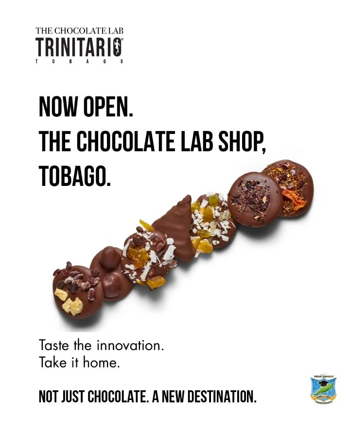Chocolate Lab Shop artwork showing chocolate medallions on white, with the line Not just chocolate. A new destination.