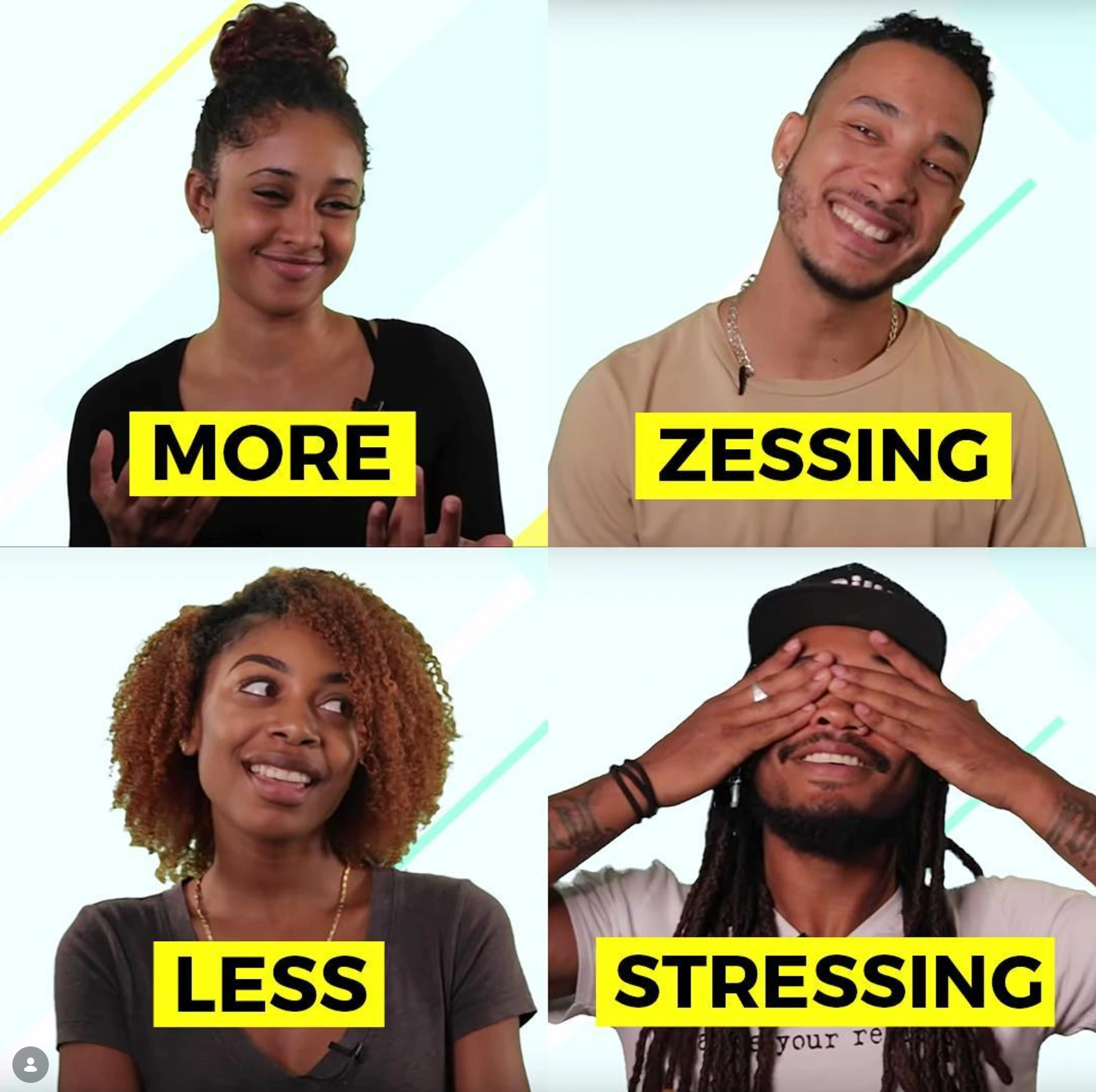 Four New Royalty cast portraits with the words More zessing, less stressing.