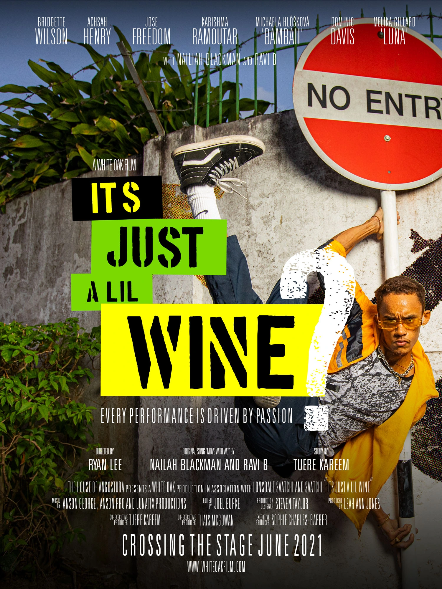 It’s Just a Lil Wine? documentary poster featuring a dancer performing a handstand beside a No Entry sign.